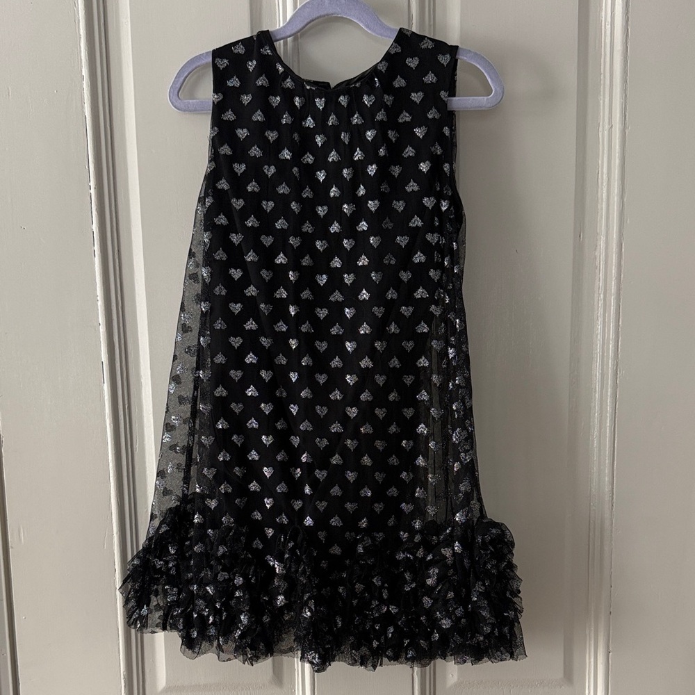 Milly Minis Black with Silver Heart Ruffle Dress